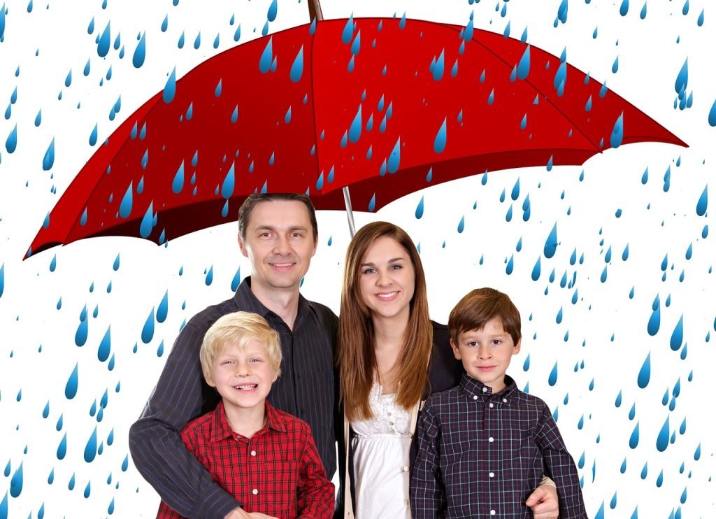 family, umbrella, people