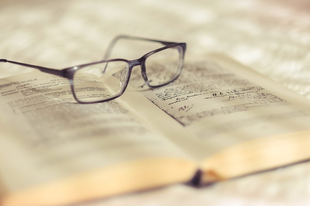 reading, glasses, book