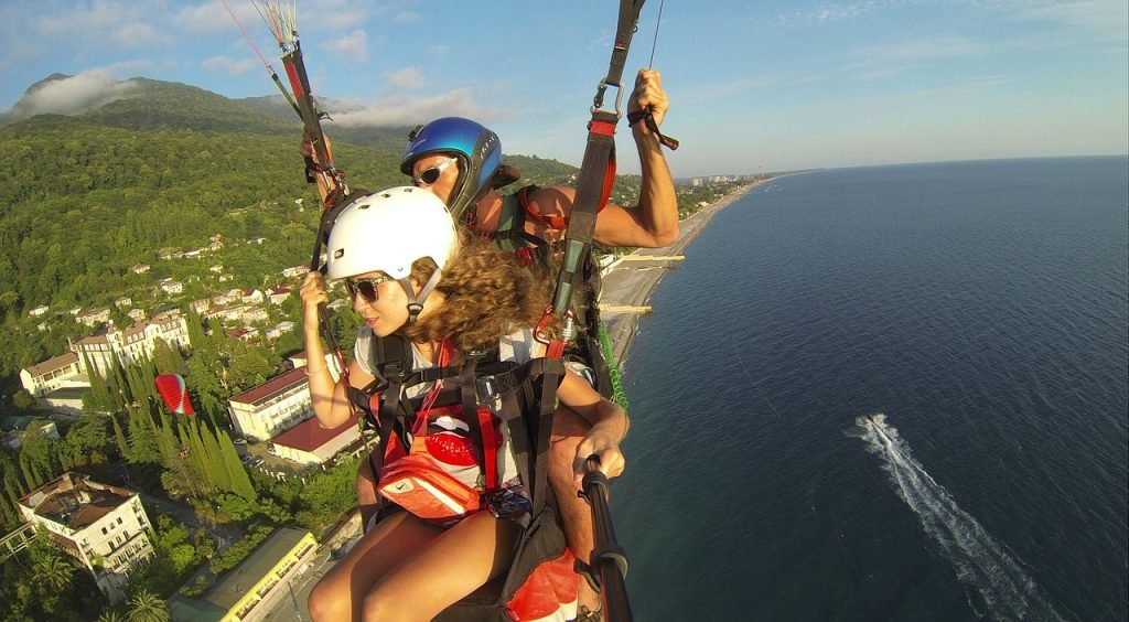 paraglider, beach, boat